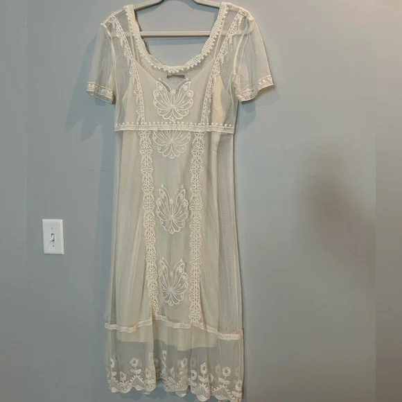 Zara Cream Babydoll Midi Dress Scoop Neck - Picture 1 of 6